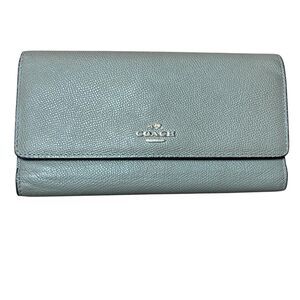 Coach Long Wallet Women's Gray Leather Trifold Checkbook Zip Clutch Night Out